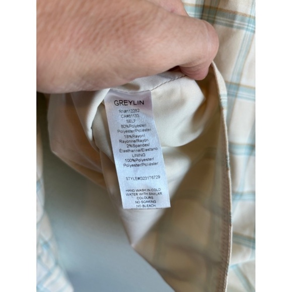 Greylin Cream Mint Plaid Square-Neck Crop Blouse Top M Light Academia Office - Picture 7 of 8